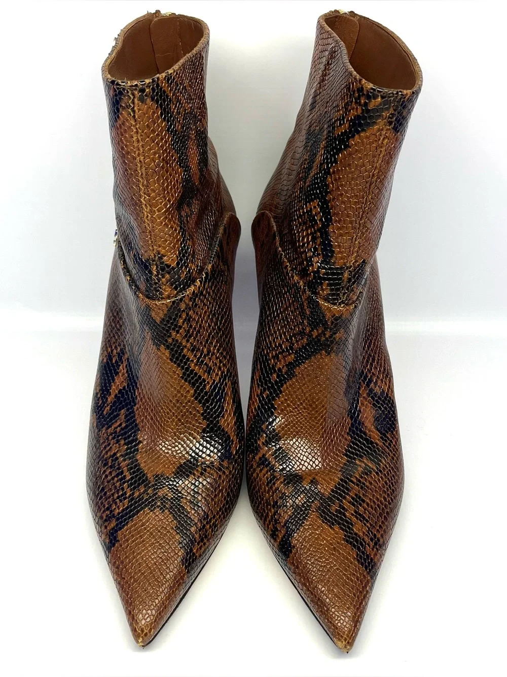 Jimmy Choo Beyla Brown Snake-Print Python Leather Ankle Booties 38 EU/ 7.5 US